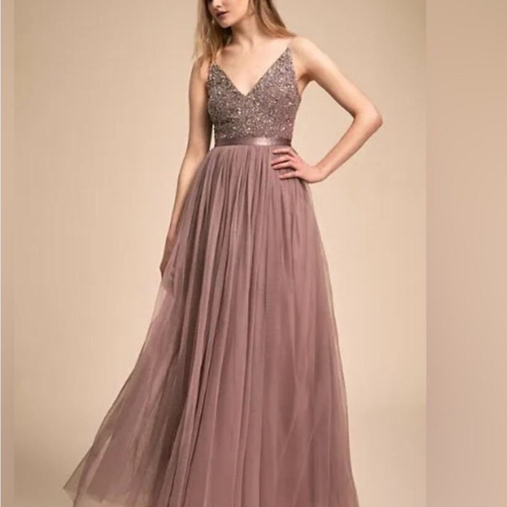 Anthropology Bhdln Mauve Gown elegant dress with Glittering Bodice